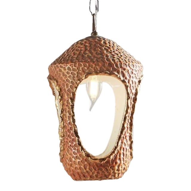 Orange Glazed Ceramic Pendant Light by Zenith, Italy 1950s For Sale