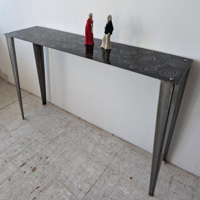 Metal Vintage American Postmodern Steel Console Table with Spiral Squiggle Design, 1980s For Sale - Image 7 of 13