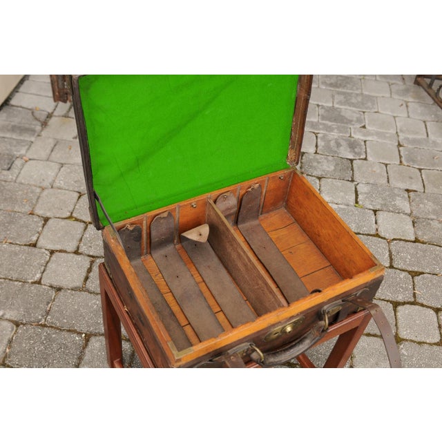 English English Leather Bound Box on Rectangular Mahogany Custom Stand, circa 1880 For Sale - Image 3 of 11