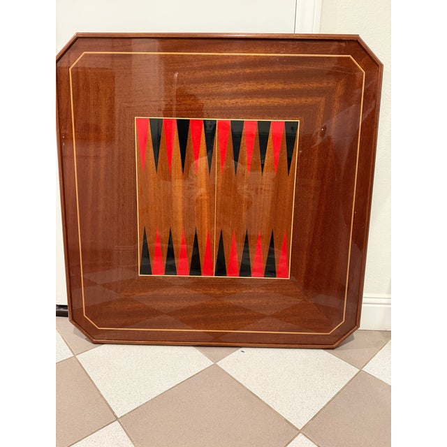 Italian Octagonal Multi-Game Table With 4 Chairs, Inlaid Wood, Chess, Backgammon & Roulette, 1980s For Sale - Image 9 of 10