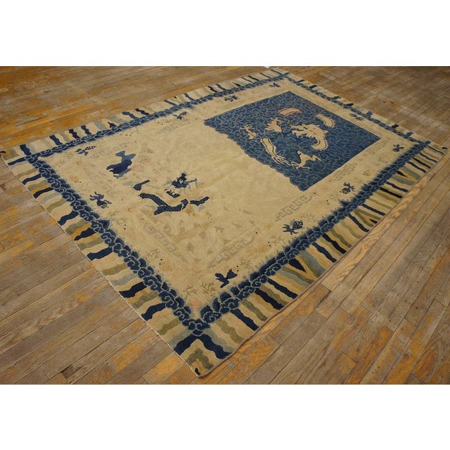 Chinese Nice Beige Background Color With Small Detail Dragon Geometric Pattern Antique Chinese Peking Rug For Sale - Image 3 of 11