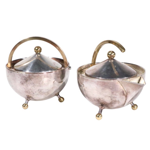 Metal Vintage Modernist Sugar and Creamer by Carl Jorgensen for Bodum C 1986 For Sale - Image 7 of 7