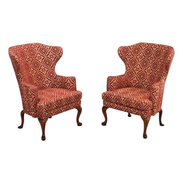 Smith & Watson Queen Anne Style Pair of Wing Chairs For Sale
