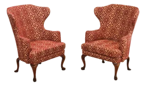 Smith & Watson Queen Anne Style Pair of Wing Chairs