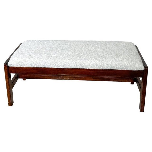 1960s Mid-Century Modern Bench in Wood and White Boucle, Italy, 1960s For Sale - Image 5 of 5
