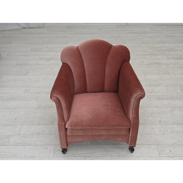 1950s Danish Armchair in Velour and Oak, 1950s For Sale - Image 5 of 18