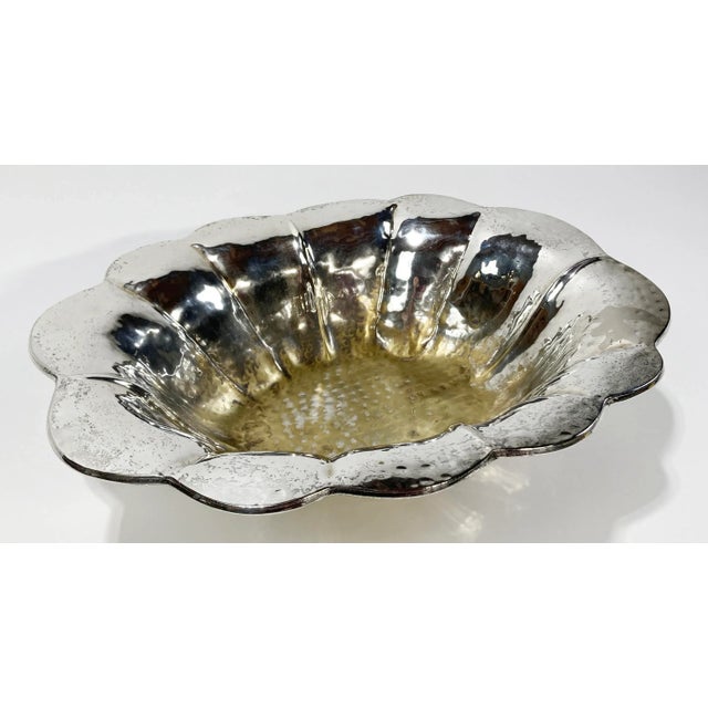 Vintage Oversized Hammered Silverplate Footed Bowl For Sale - Image 4 of 9