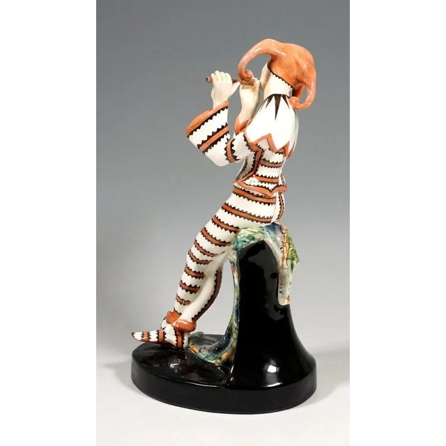 Art Deco Harlequin Figurine with Flute by Josef Kostial for Goldscheider, Vienna, Austria, 1920s For Sale - Image 3 of 9