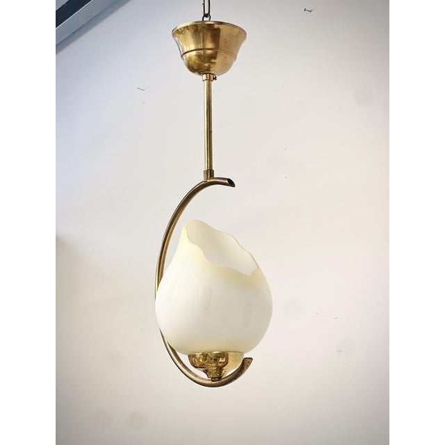 1950s Mid-Century Modern Opaline Glass and Brass Pendant, Sweden, 1950s For Sale - Image 5 of 11