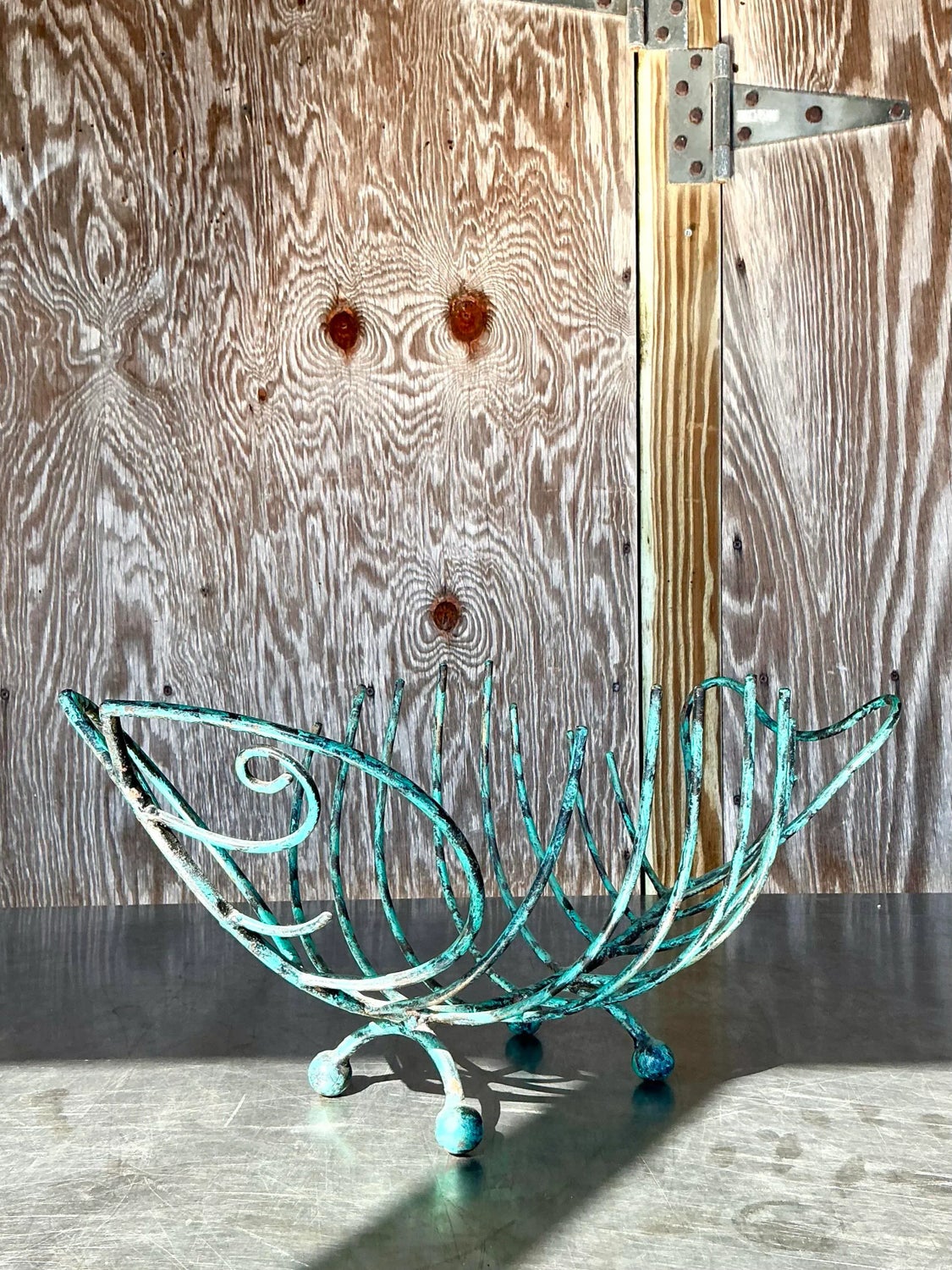 Vintage Boho Patinated Metal Fish Bowl — additional photo 7
