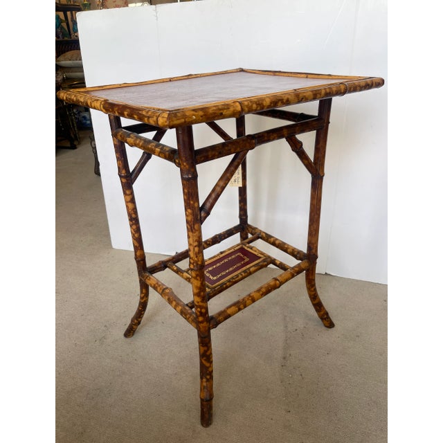19Th. C. Tortoiseshell Bamboo Table With Red Tooled Leather Top For Sale - Image 10 of 11