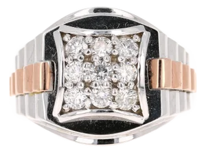 0.95 Round Cut Diamond Men's Wedding Ring 14 Karat White Gold, Size 10