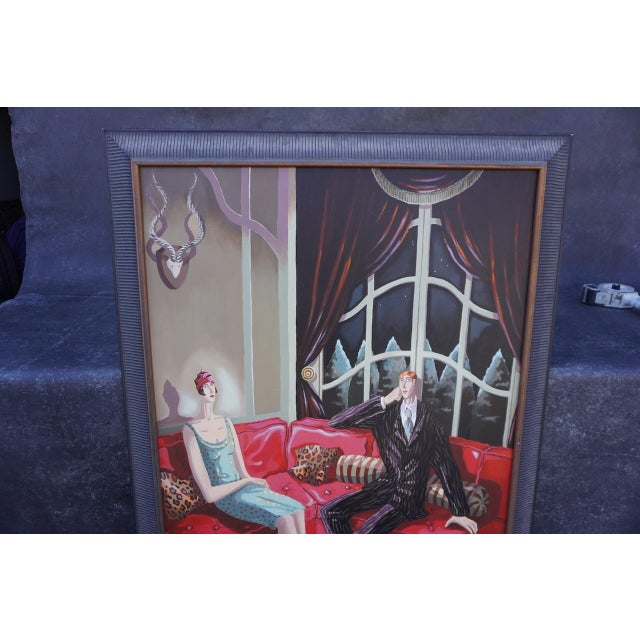Isabelle Rozot - Two Bright Young Things Having a Quiet Evening at Home... Alas! - Oil on Canvas For Sale - Image 4 of 8