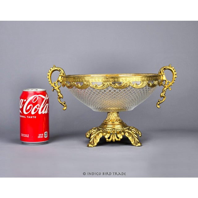 Glass Antique French Gilt Filigree Metal and Crystal Cut Compote With Handles For Sale - Image 7 of 9