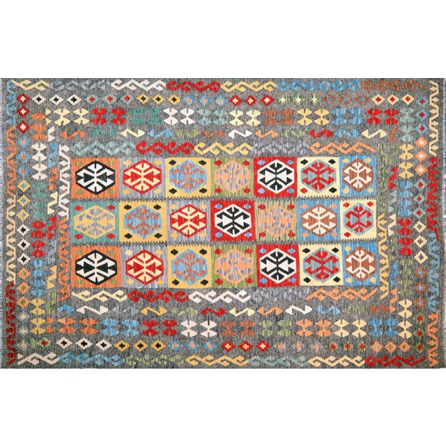 Afghan Hand Made Organic Wool Maimana Kilim,6'9"x10'6" For Sale In New York - Image 6 of 6