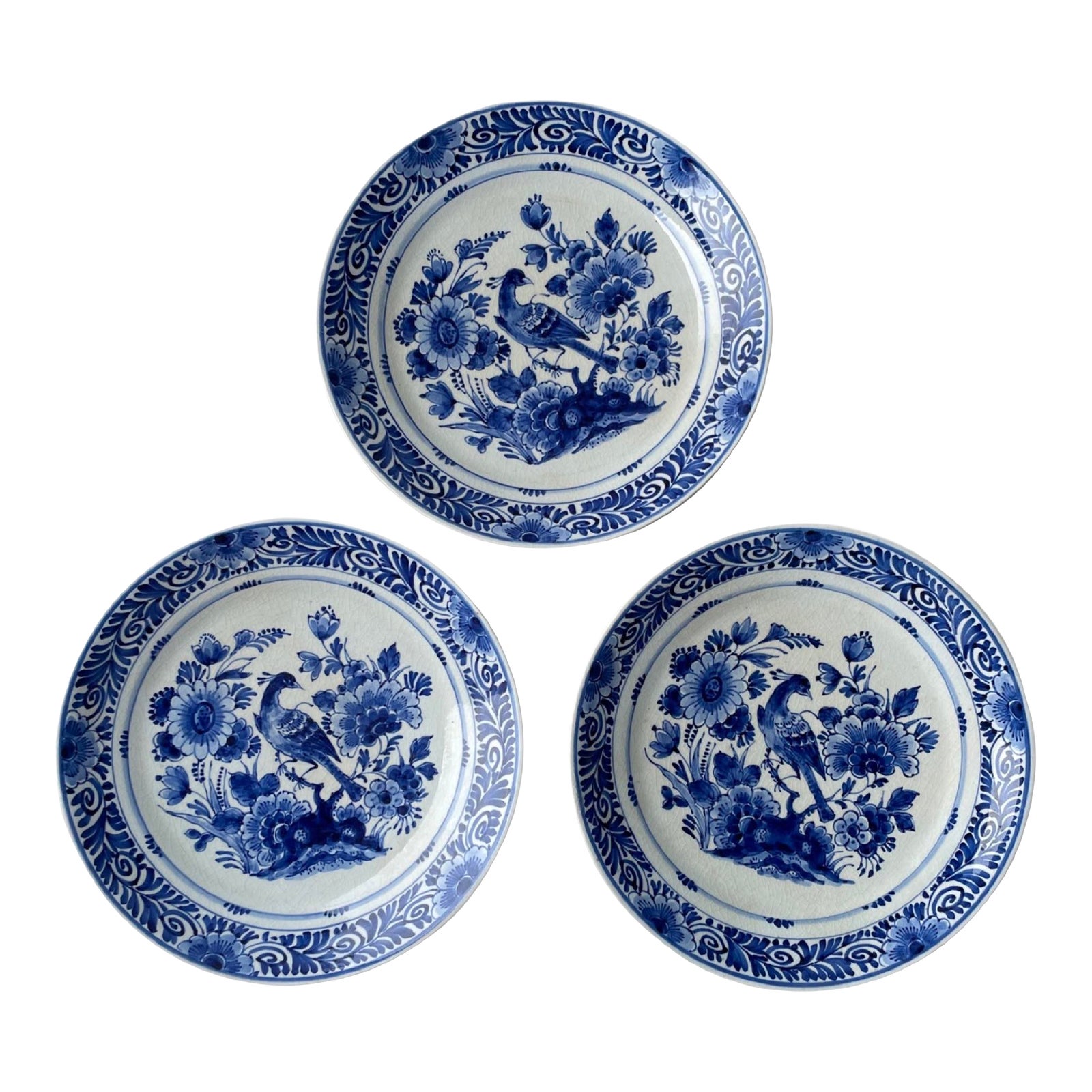 Royal Delft Blue & White Porcelain Wall Plates, Set of 3 Chairish