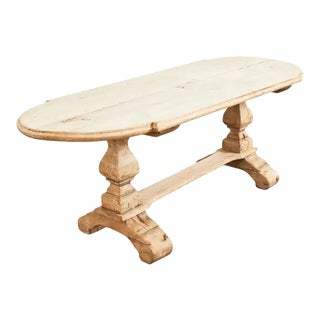 Country French Bleached Oak Farmhouse Dining Table With Round Ends For Sale
