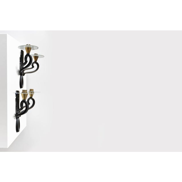 French Wall Lamps in Glass and Metal by Philippe Genet & Lucien Michon, Set of 2 For Sale - Image 6 of 11