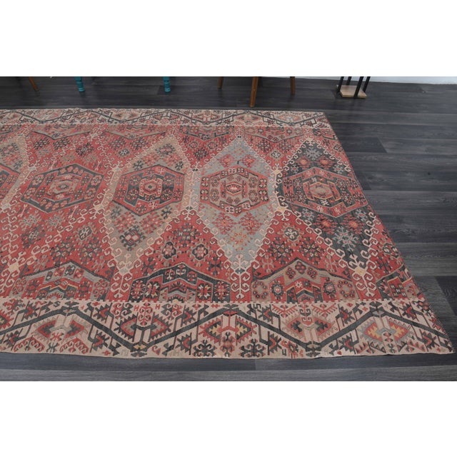 Red 1970s Vintage Handmade Wool Cotton Red Area Rug For Sale - Image 8 of 11