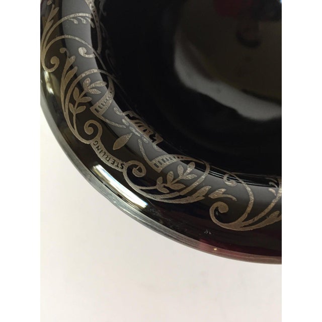 Mid-Century Modern Art Deco Black Glass Candy Dish With Sterling Silver For Sale - Image 3 of 8