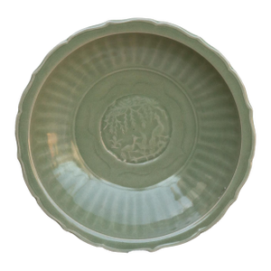 Antique Celadon Green Plate W/ Landscape Scene