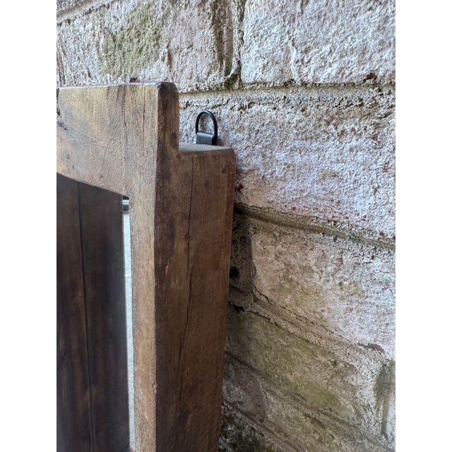 Mid 20th Century Rustic Solid Wooden Wall Hanging Mirror For Sale - Image 11 of 17