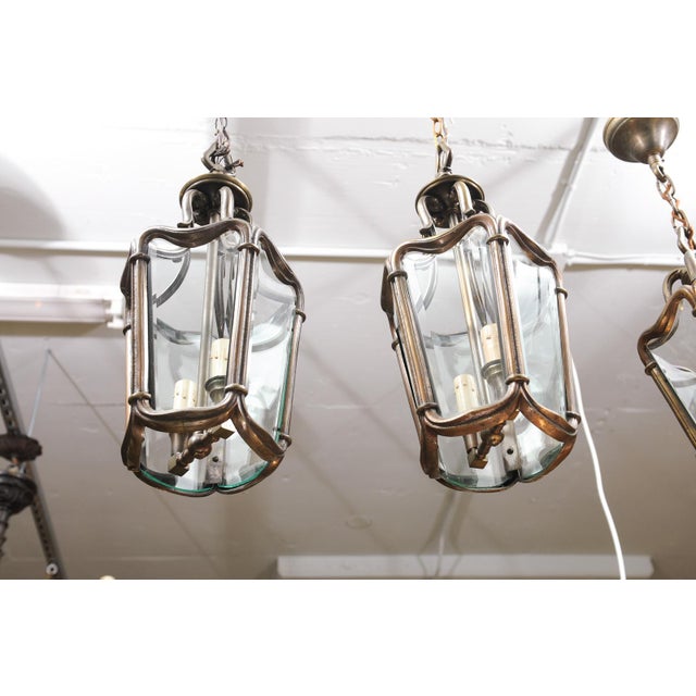 1940s Patinated Bronze Lanterns With Beveled Glass, France - a Pair For Sale In Atlanta - Image 6 of 12