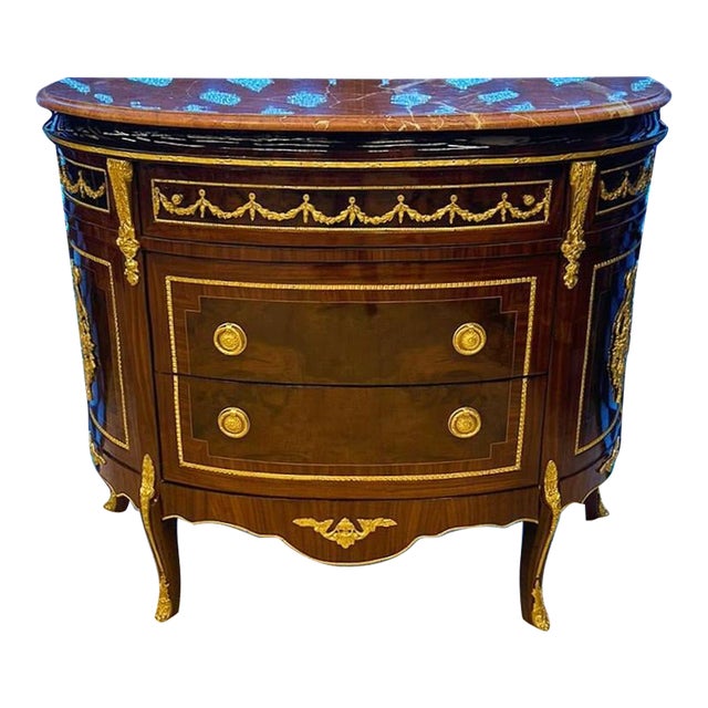 French Louis XV Style Marble Topped Bronze Commode For Sale