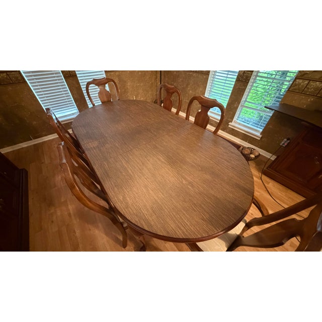 1980s Cherry Dining Table With 6 Chairs, Two Leaves & Custom Table Pads For Sale - Image 12 of 12