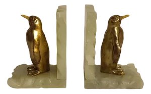 Onyx and Penguin Bookends in Gilt Metal, Spain, 1960s, Set of 2