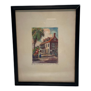 Edith Oliver Old Spanish Quarter St. Augustine Floral Hand-Tinted Etching