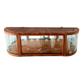 Art Deco Style Wall-Mounted Display Cabinet with Floral Engraving, 1950s For Sale