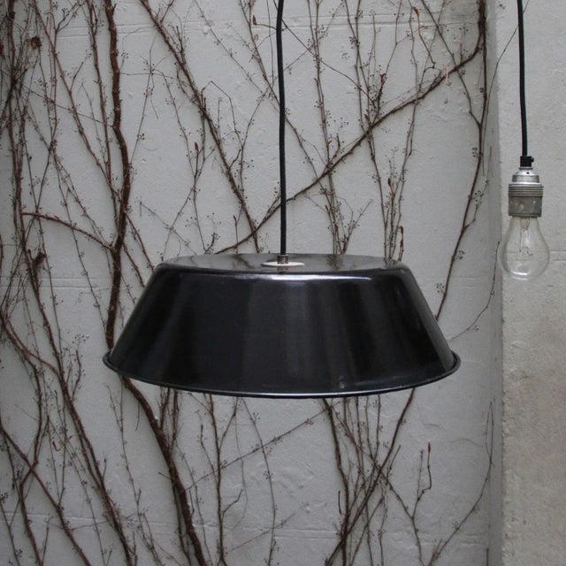 Industrial Vintage Industrial French Black Enamel Pendant Lamp, 1950s For Sale - Image 3 of 5