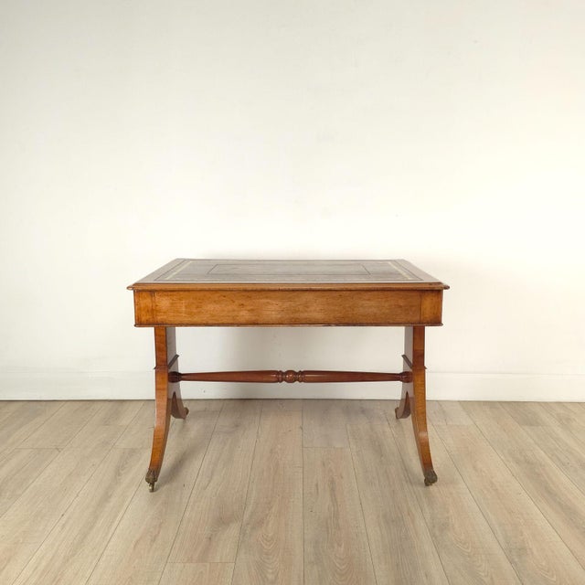Wood Regency English Leather Top Writing Table, England Circa 1830 For Sale - Image 7 of 12