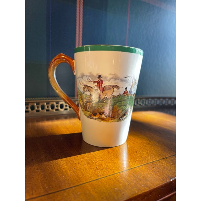 Charming little vintage coffee cup with equestrian hunt scene motif. The base of the cup is stamped with “Copeland Spode...