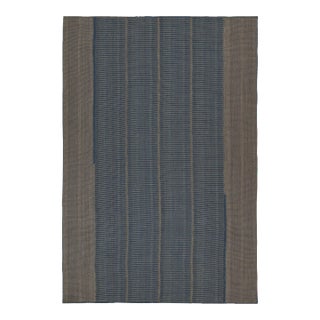 Rug & Kilim’s Contemporary Kilim in Blue and Gray With Stripes & Brown Accents For Sale