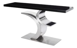 Modern Greg Sheres Style Stainless Steel and Black Lacquer Console Table