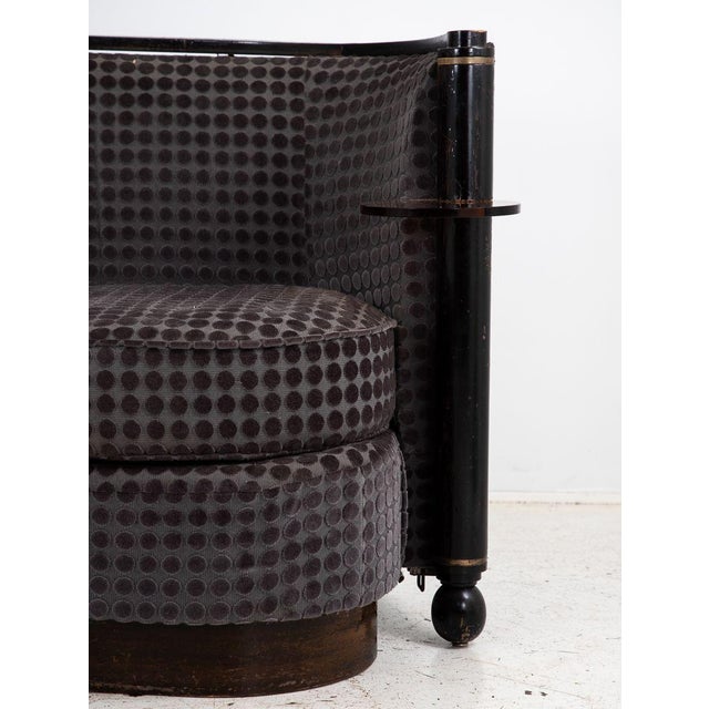 Art Deco Art Deco Blue Velvet Sofa With Attached Lucite Drinks Tables, France 1930s For Sale - Image 3 of 12