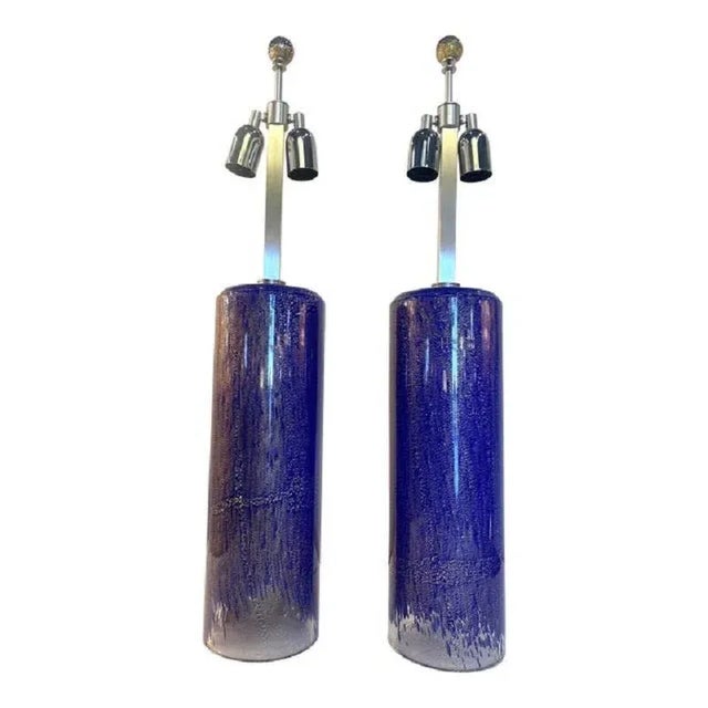 Blue and Gold Table Lamps by Simong, Set of 2 For Sale - Image 10 of 10