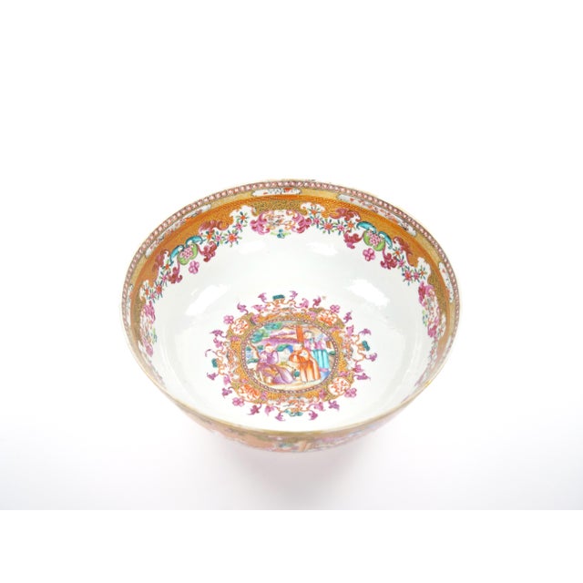 Chinese Antique 18th Century Chinese Export Porcelain Famille Rose Punch Bowl For Sale - Image 3 of 14