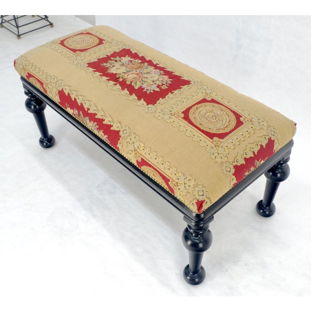 Tapestry Upholstery Massive Turned Black Lacquer Legs Window Bench MINT For Sale - Image 11 of 14