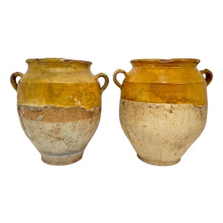 19th-Century Southern French Yellow-Glazed Terracotta Confit Pots - Pair For Sale