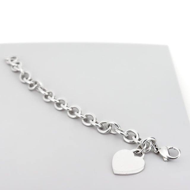 Vintage Tiffany & Co Sterling Silver Cable Link Bracelet With Heart Tag / Charm For Sale - Image 10 of 11