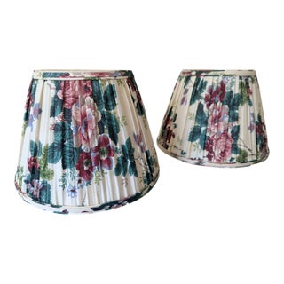 Vintage Botanical Pleated Lampshades- A Pair For Sale