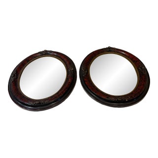 Late 19th Century Pair of Victorian Faux Grain Painted Oval Mirrors For Sale