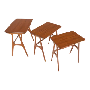 Set of Three Teak Danish Mid-Century Modern Nesting Stacking Tables