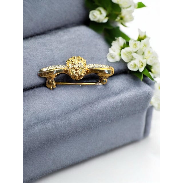 Swarovski Bumblebee Brooch Signed Gold Rhinestone For Sale - Image 6 of 11