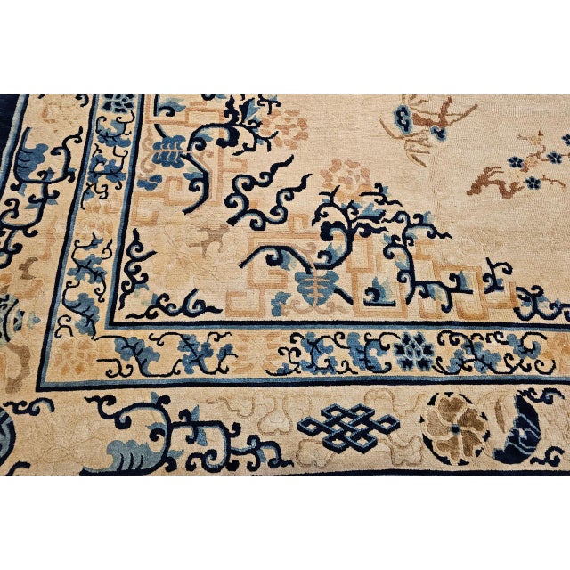 Antique Chinese Peking Oversize Rug, Wool on Cotton, All-Over Floral Design, Ivory & Blue, 12' X 18' For Sale - Image 17 of 18
