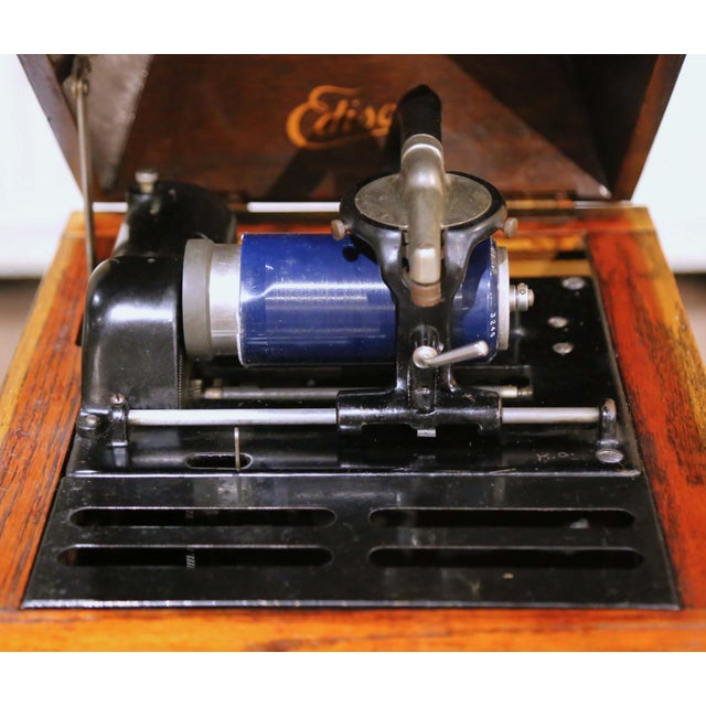 Early 20th Century Edison Oak Cylinder Phonograph With Blue Amberol Records For Sale - Image 4 of 13