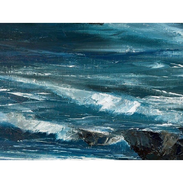 Wood Bennett Bradbury "Moonrise Depoe Bay" Large Coastal Seascape Oil Painting For Sale - Image 7 of 16